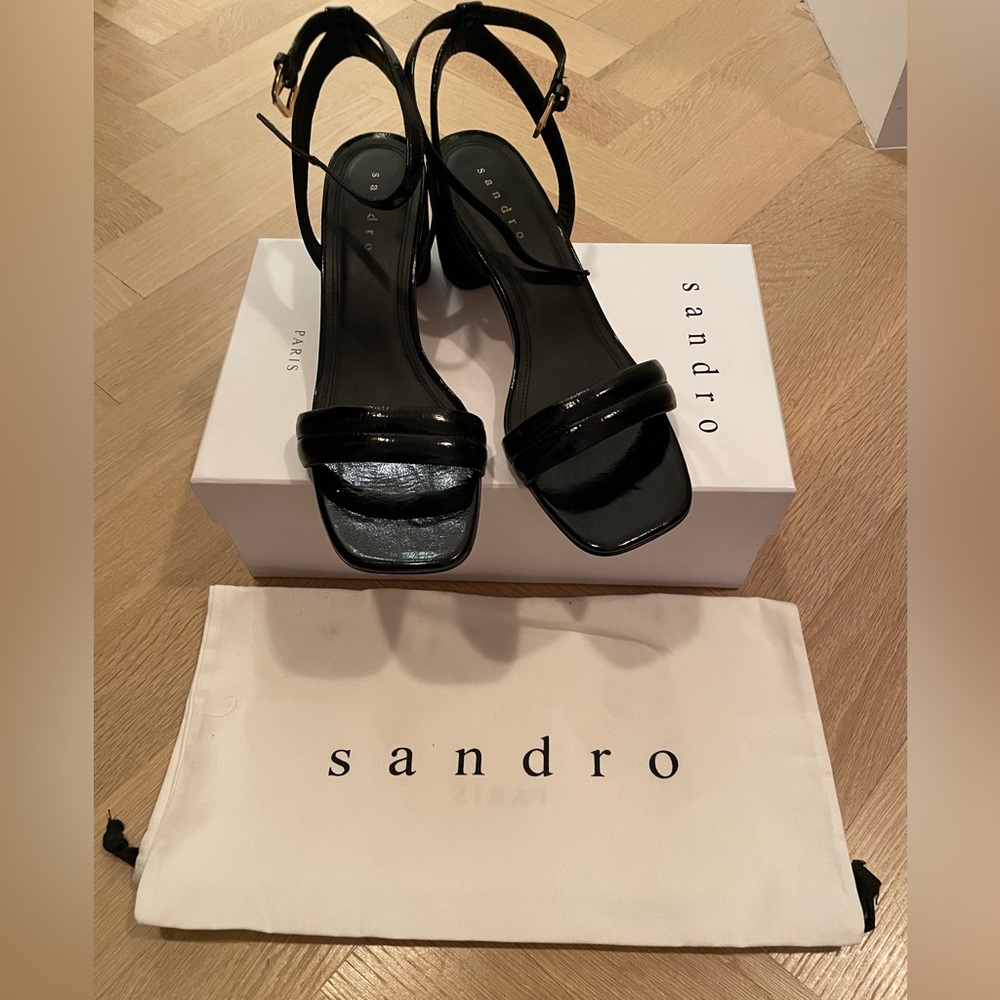 Sandro Black Patent Leather Heeled Sandal EU 40, US 9-9.5 - Picture 4 of 7